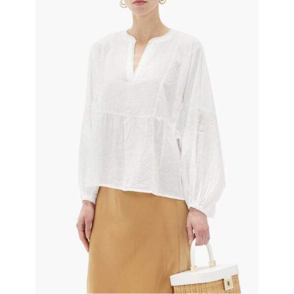 Mes Demoiselles Angela 100% Cotton White Boho Pintuck Blouse - Picture 9 of 10